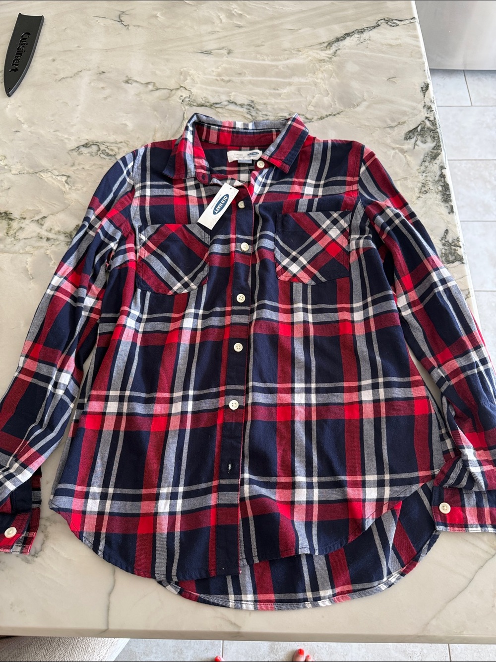 Old Navy Plaid Button-Up  - Red, White & Navy